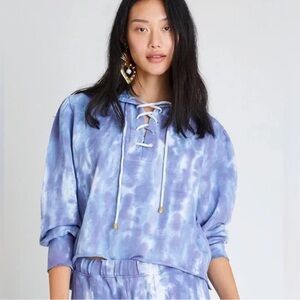 Love Shack Fancy Lace Up Hoodie Sweater M Tie Dye Cotton Jersey Purple Lilac